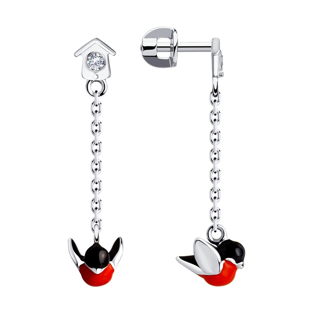 Náušnice zo striebra s kameňmi FIANIT, ENAMEL- ČIERNY a ENAMEL- ČERVENÝ
