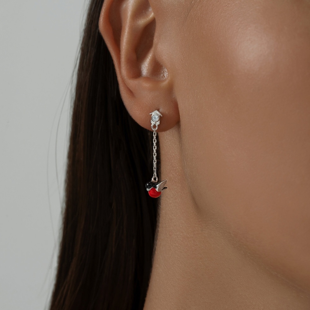 Náušnice zo striebra s kameňmi FIANIT, ENAMEL- ČIERNY a ENAMEL- ČERVENÝ