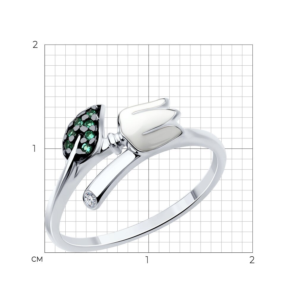 Prsteň zo striebra s kameňmi FIANIT, ENAMEL- BIELY