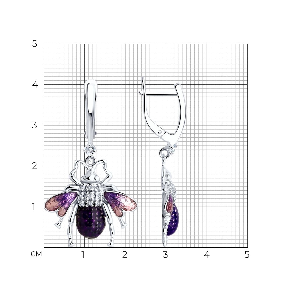 Náušnice zo striebra s kameňmi FIANIT, ENAMEL- FIALOVÝ