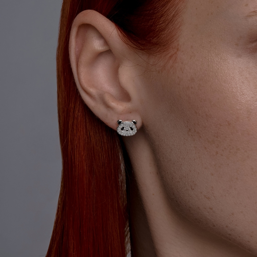 Náušnice zo striebra s kameňmi FIANIT, ENAMEL- ČIERNY