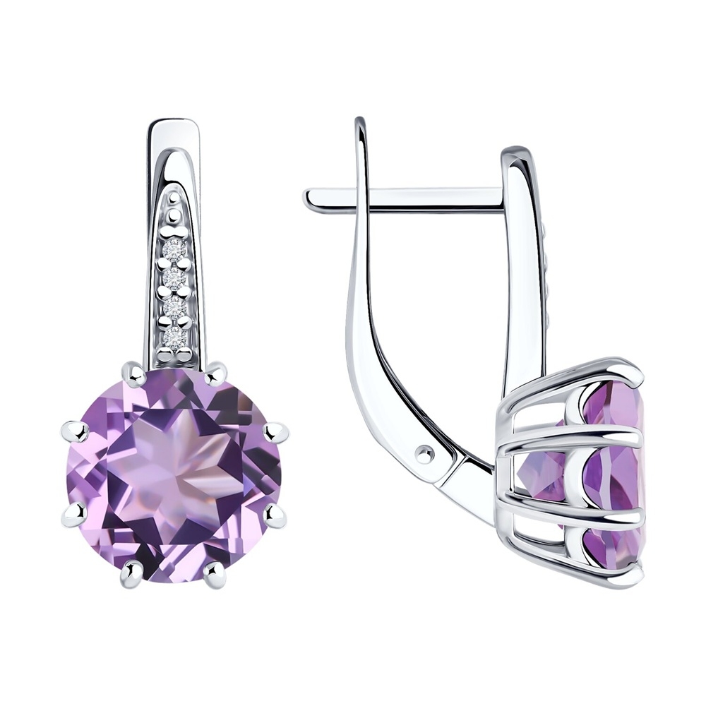 Náušnice zo striebra s kameňmi AMETYST, FIANIT