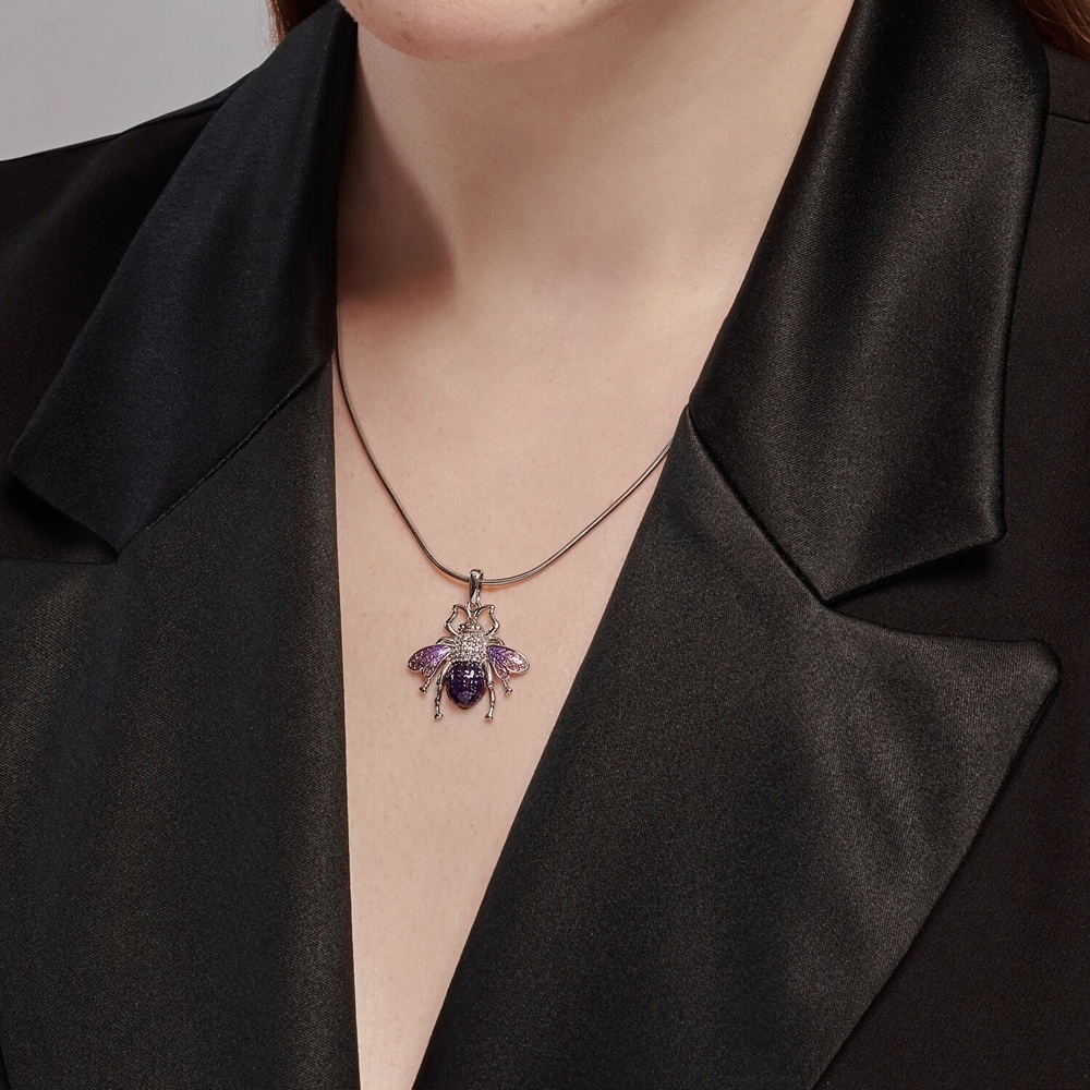 Prívesok zo striebra s kameňmi FIANIT, ENAMEL- FIALOVÝ