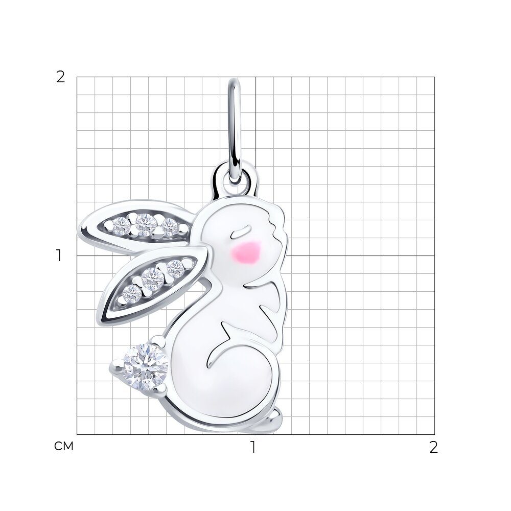 Prívesok zo striebra s kameňmi FIANIT, ENAMEL- BIELY