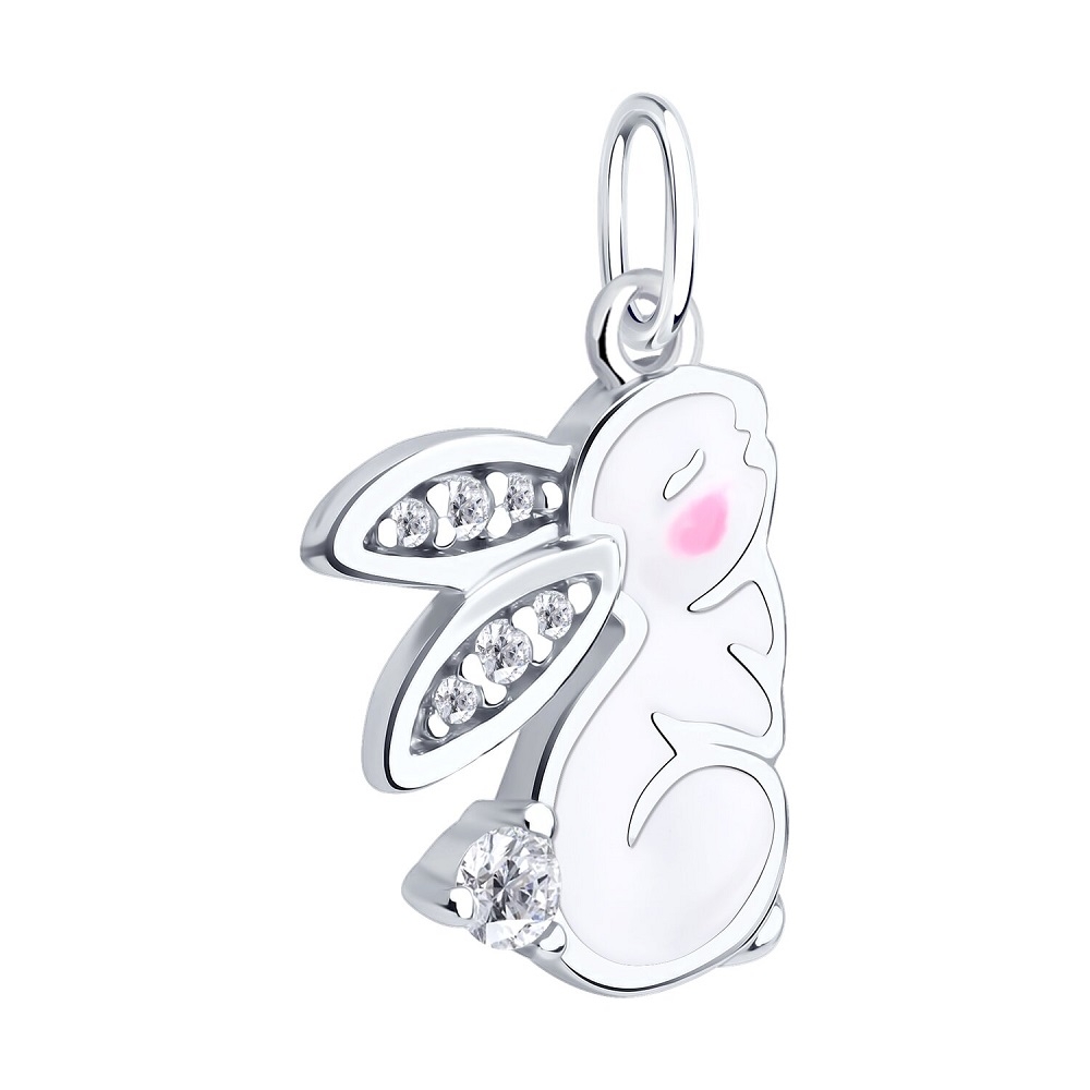 Prívesok zo striebra s kameňmi FIANIT, ENAMEL- BIELY