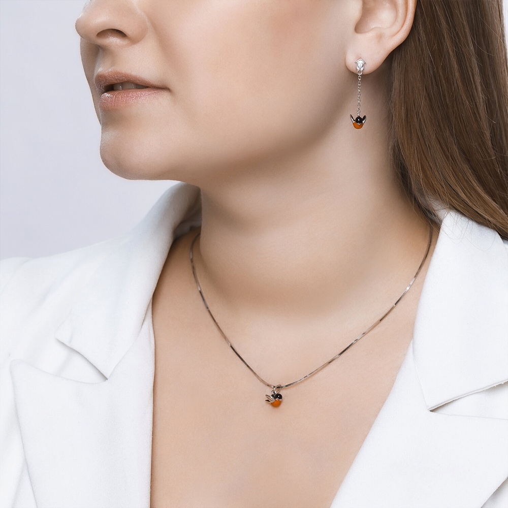 Náušnice zo striebra s kameňmi FIANIT, ENAMEL- ČIERNY a ENAMEL- ČERVENÝ
