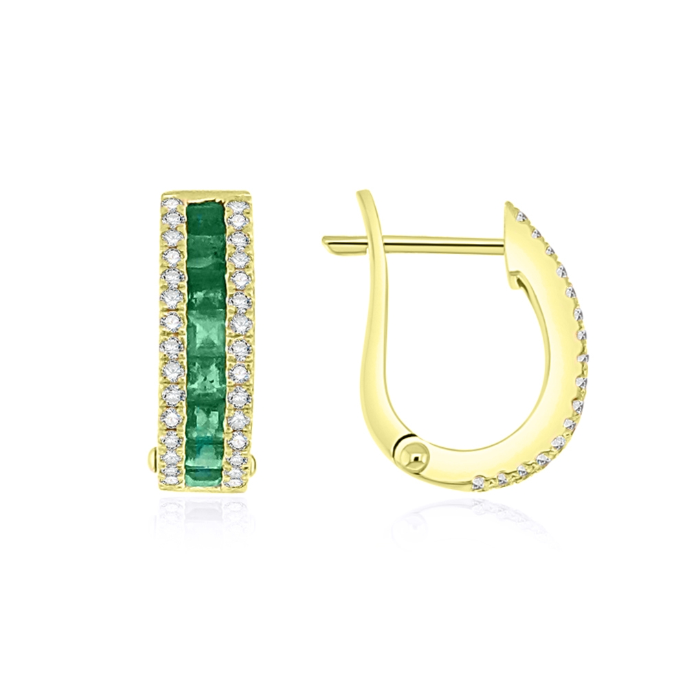 Náušnice zo žltého zlata s kameňmi DIAMANT, Smaragd