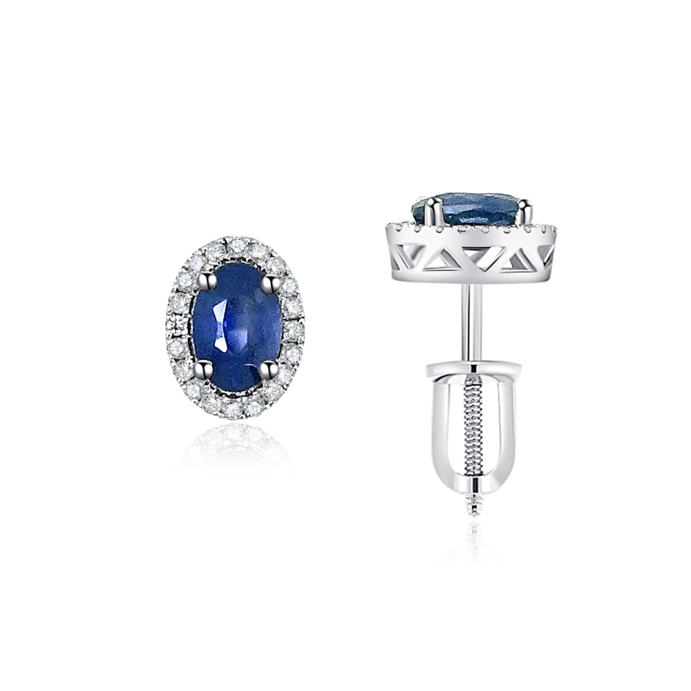 Náušnice z bieleho zlata s kameňmi DIAMANT, ZAFÍR