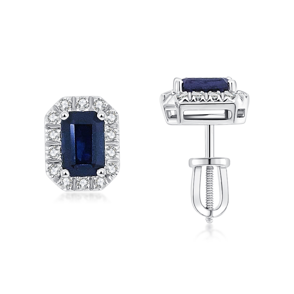 Náušnice z bieleho zlata s kameňmi Diamant, Zafír