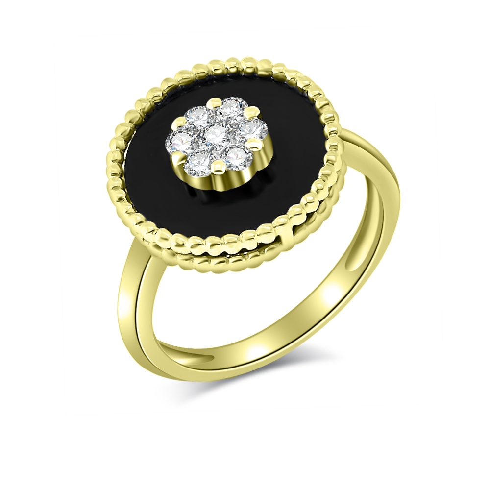 Prsteň zo žltého zlata s kameňmi DIAMANT, ÓNYX- ČIERNY