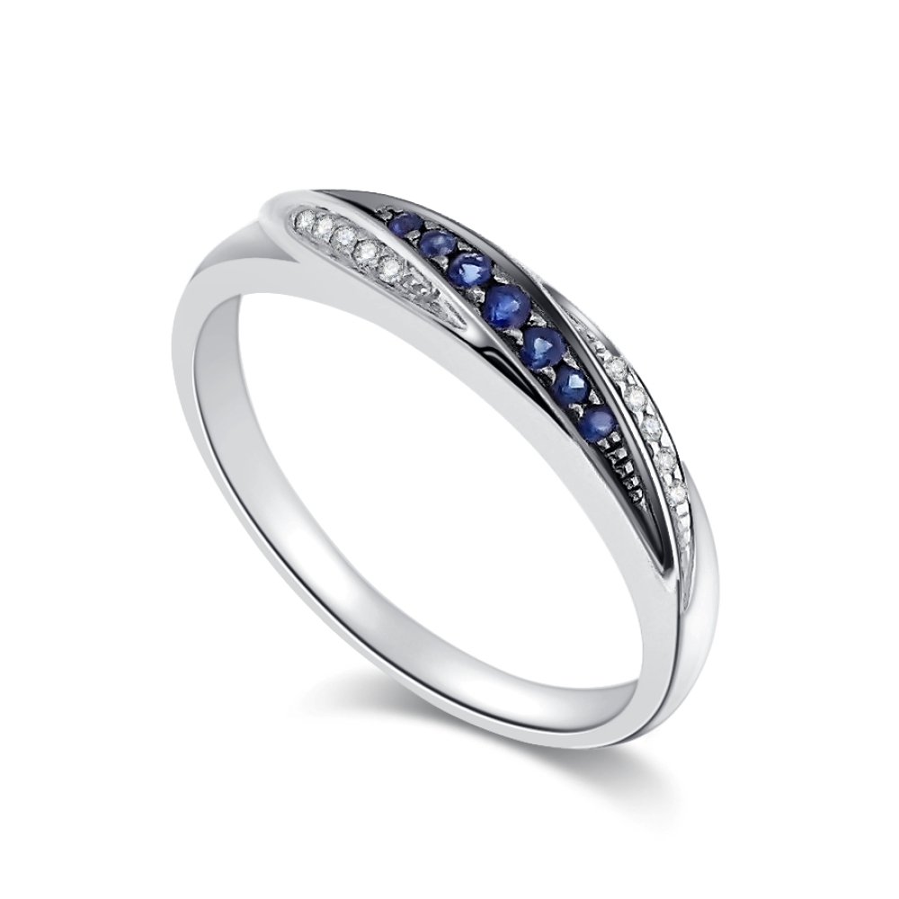Prsteň z bieleho zlata s kameňmi DIAMANT, ZAFÍR