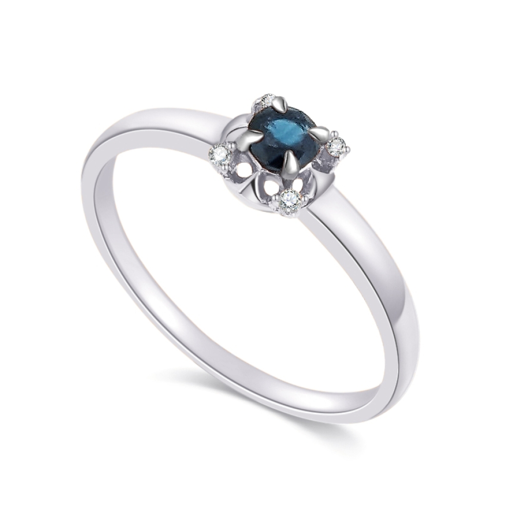 Prsteň z bieleho zlata s kameňmi DIAMANT, ZAFÍR