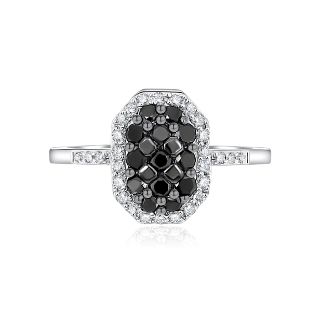Prsteň z bieleho zlata s kameňmi DIAMANT, ČIERNY DIAMANT