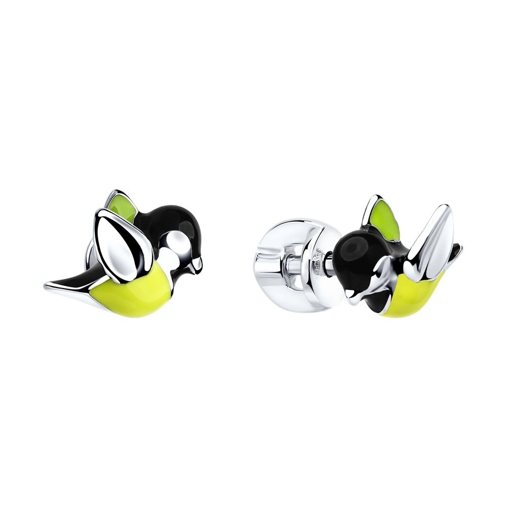 Náušnice zo striebra s kameňmi ENAMEL- ČIERNY, ENAMEL- ŽLTÝ a ENAMEL- ZELENÝ