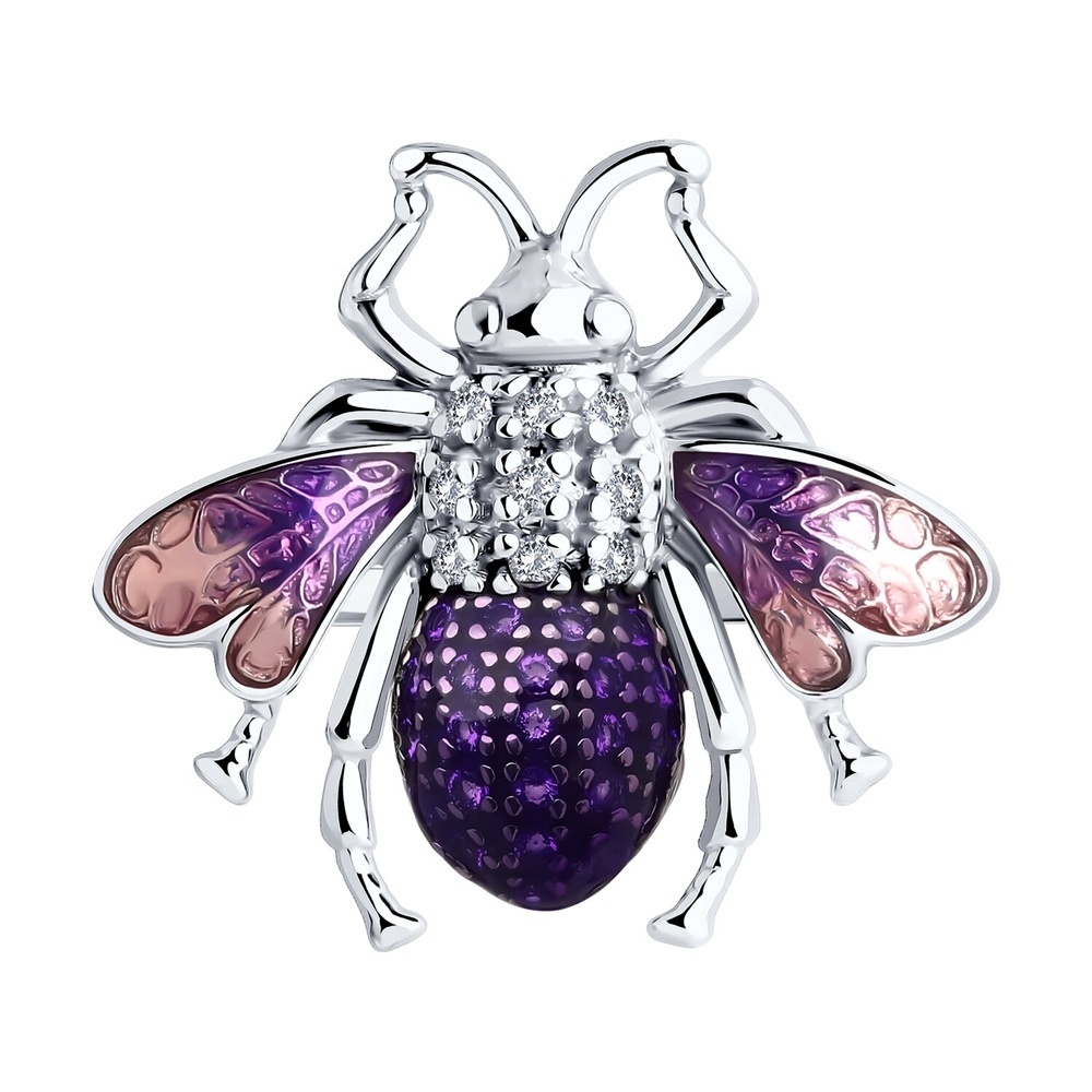 Prsteň zo striebra s kameňmi FIANIT, ENAMEL- FIALOVÝ