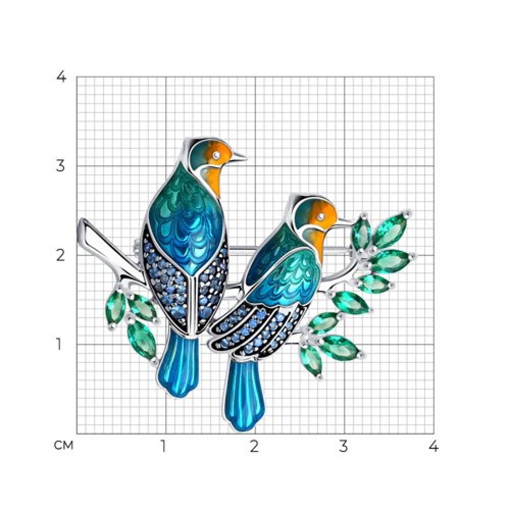 Brošňa zo striebra s kameňmi , ENAMEL- ORANŽOVÝ a ENAMEL- MODRÝ