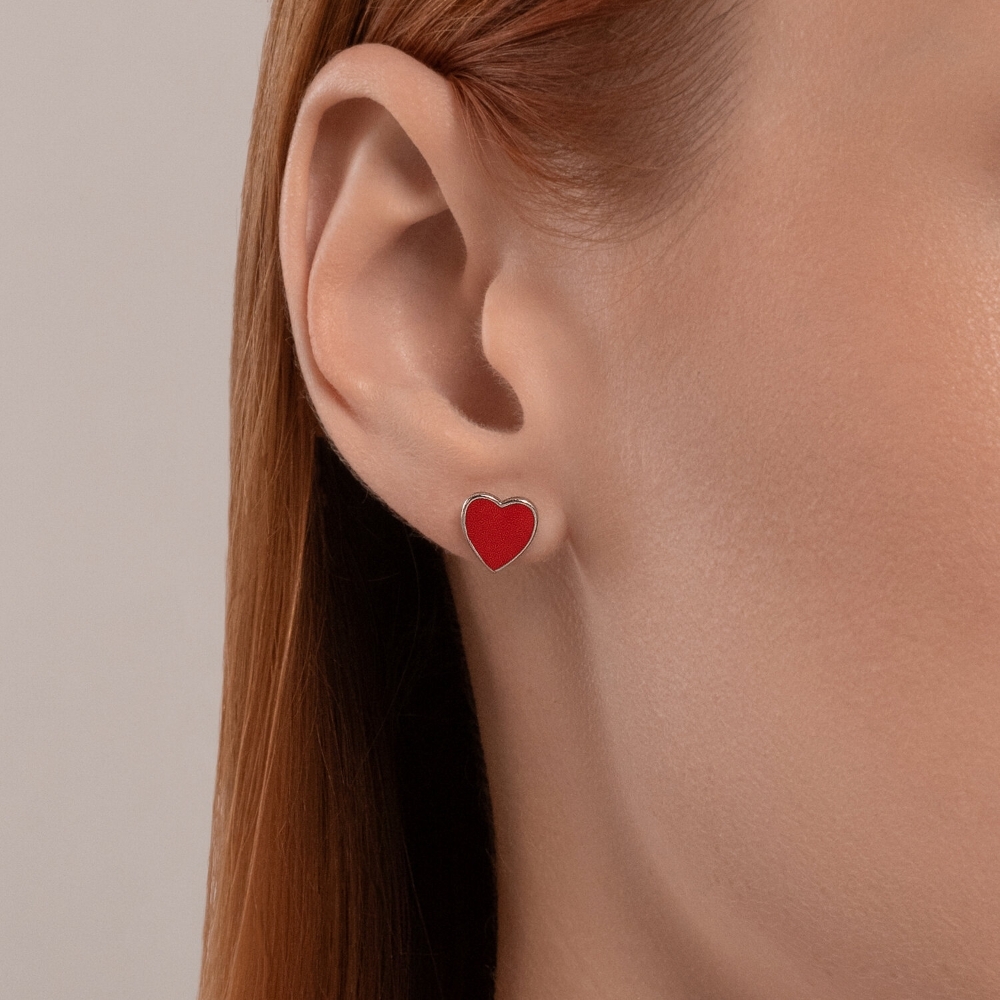 Náušnice zo striebra s kameňmi ENAMEL- ČIERNY, ENAMEL- ČERVENÝ