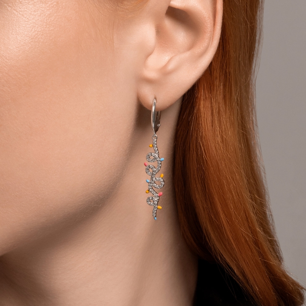 Náušnice zo striebra s kameňmi FIANIT, ENAMEL- ZELENÝ a ENAMEL- MODRÝ