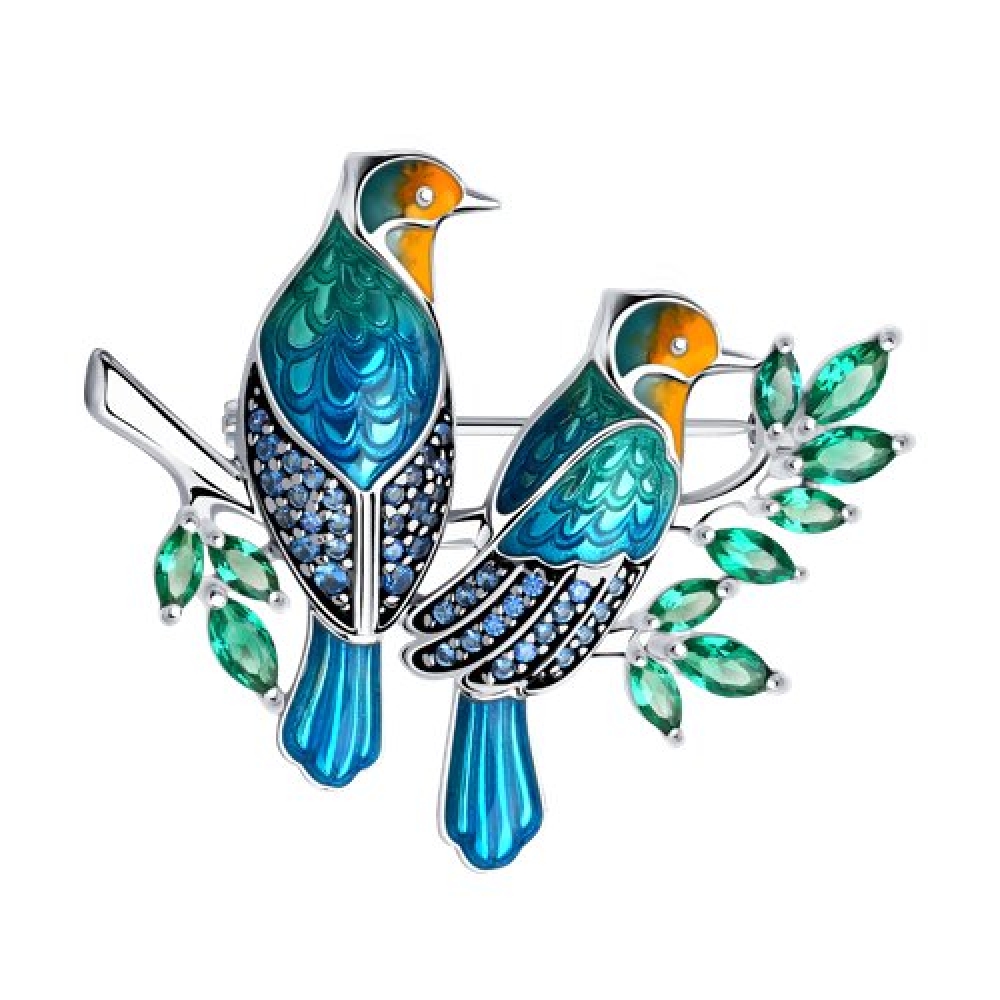 Brošňa zo striebra s kameňmi , ENAMEL- ORANŽOVÝ a ENAMEL- MODRÝ