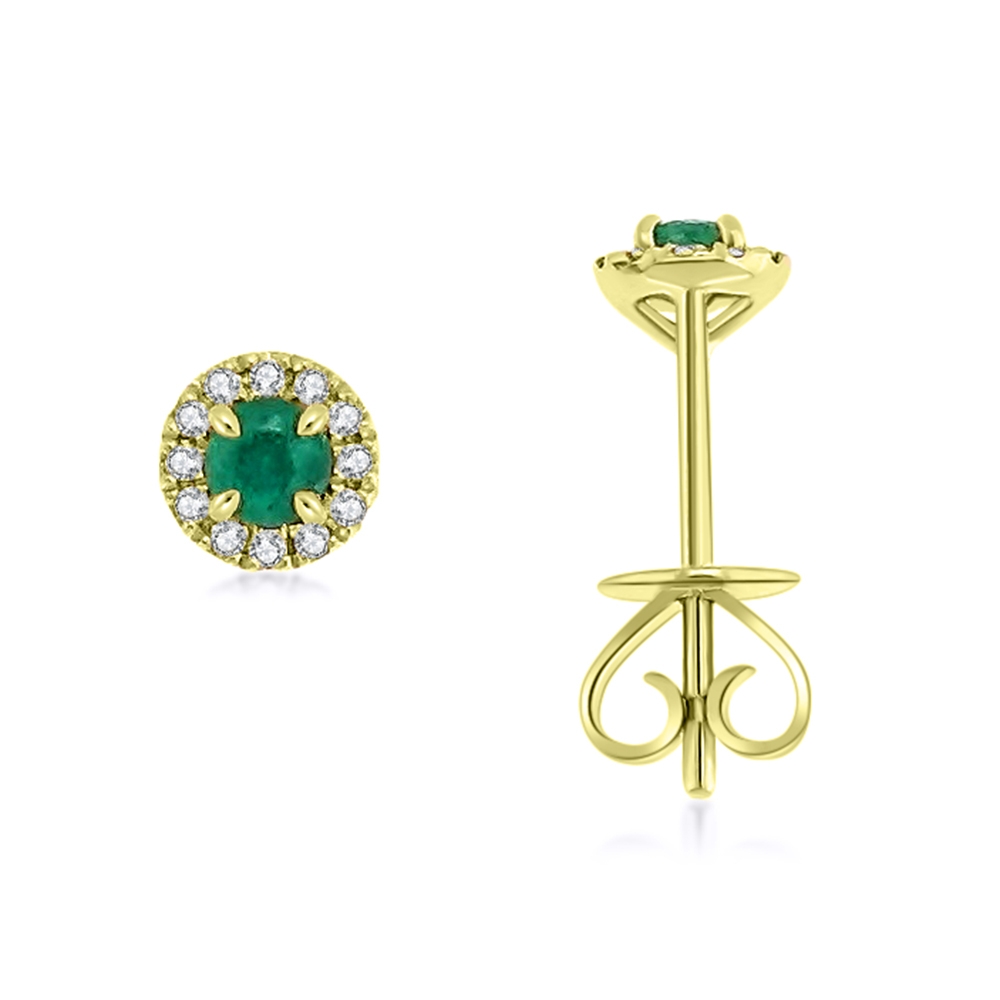 Náušnice zo žltého zlata s kameňmi DIAMANT, Smaragd