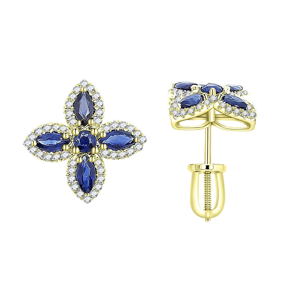 Náušnice zo žltého zlata s kameňmi DIAMANT, ZAFÍR