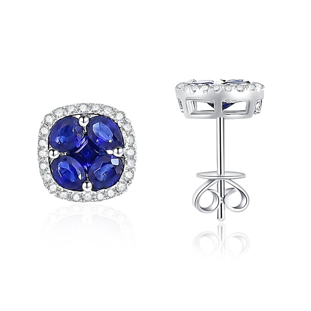 Náušnice z bieleho zlata s kameňmi DIAMANT, ZAFÍR