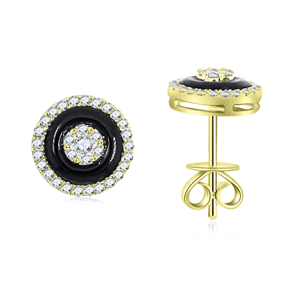 Náušnice zo žltého zlata s kameňmi DIAMANT, ÓNYX- ČIERNY