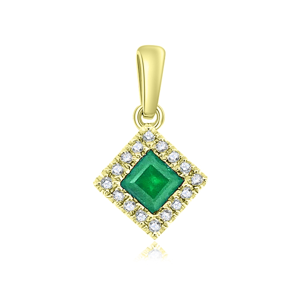 Prívesok zo žltého zlata s kameňmi Diamant, Smaragd