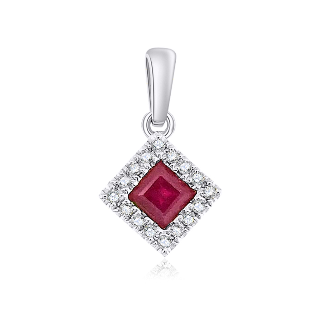Prívesok z bieleho zlata s kameňmi DIAMANT, RUBÍN