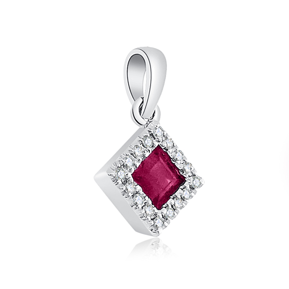 Prívesok z bieleho zlata s kameňmi DIAMANT, RUBÍN