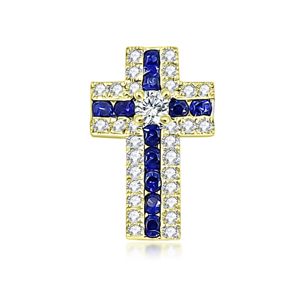 Prívesok zo žltého zlata s kameňmi DIAMANT, ZAFÍR