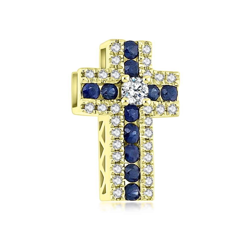 Prívesok zo žltého zlata s kameňmi DIAMANT, ZAFÍR
