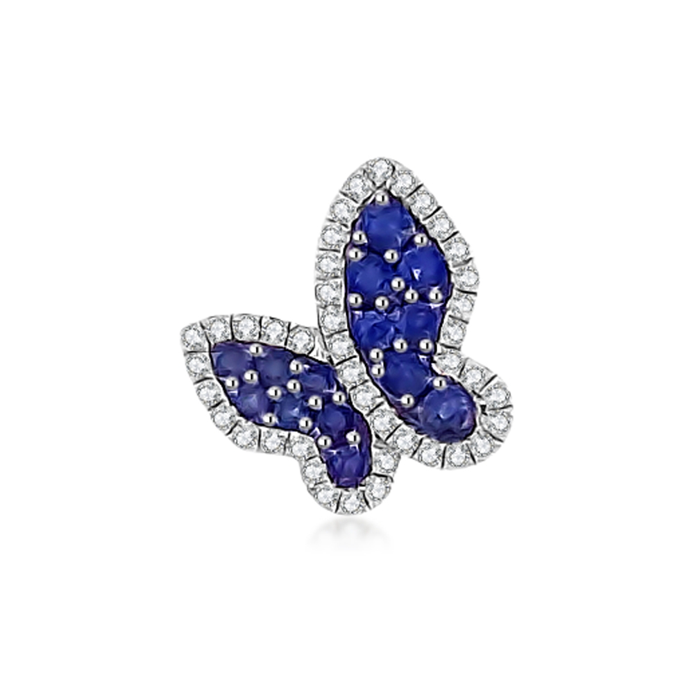 Prívesok z bieleho zlata s kameňmi Diamant, Zafír