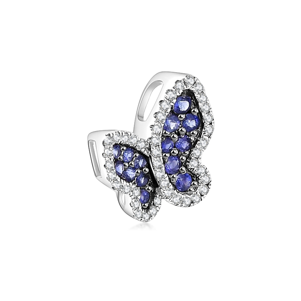 Prívesok z bieleho zlata s kameňmi Diamant, Zafír