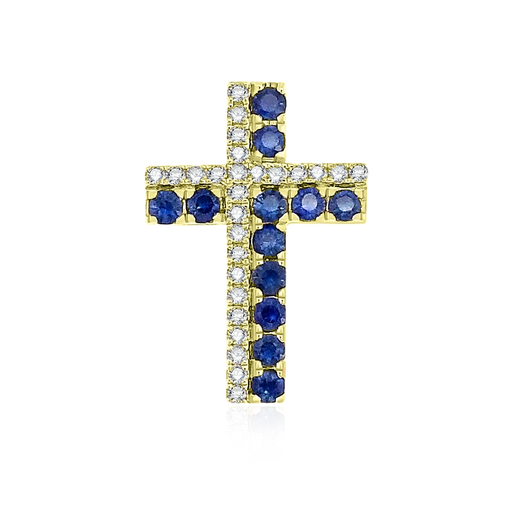 Prívesok zo žltého zlata s kameňmi DIAMANT, ZAFÍR