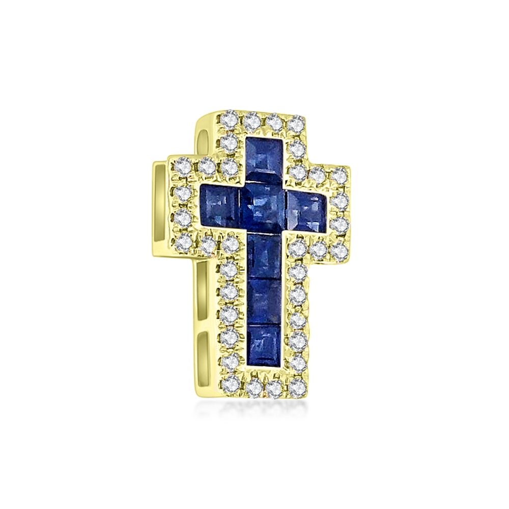 Prívesok zo žltého zlata s kameňmi DIAMANT, ZAFÍR