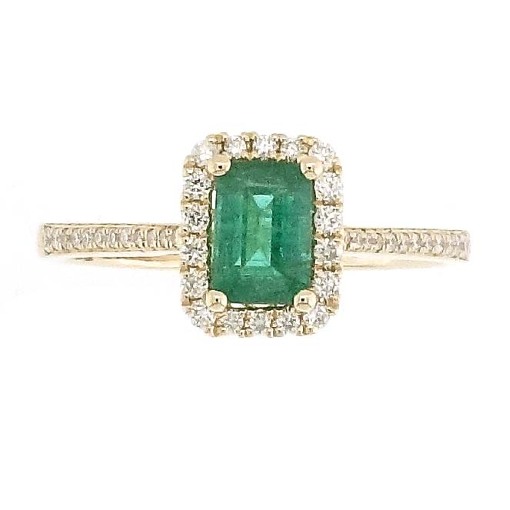 Prsteň zo žltého zlata s kameňmi DIAMANT, Smaragd