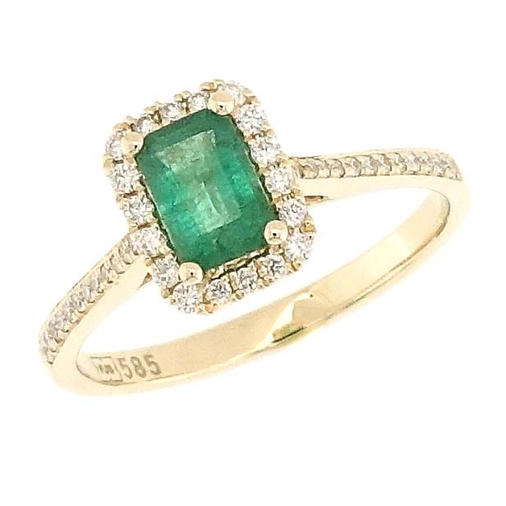Prsteň zo žltého zlata s kameňmi DIAMANT, Smaragd