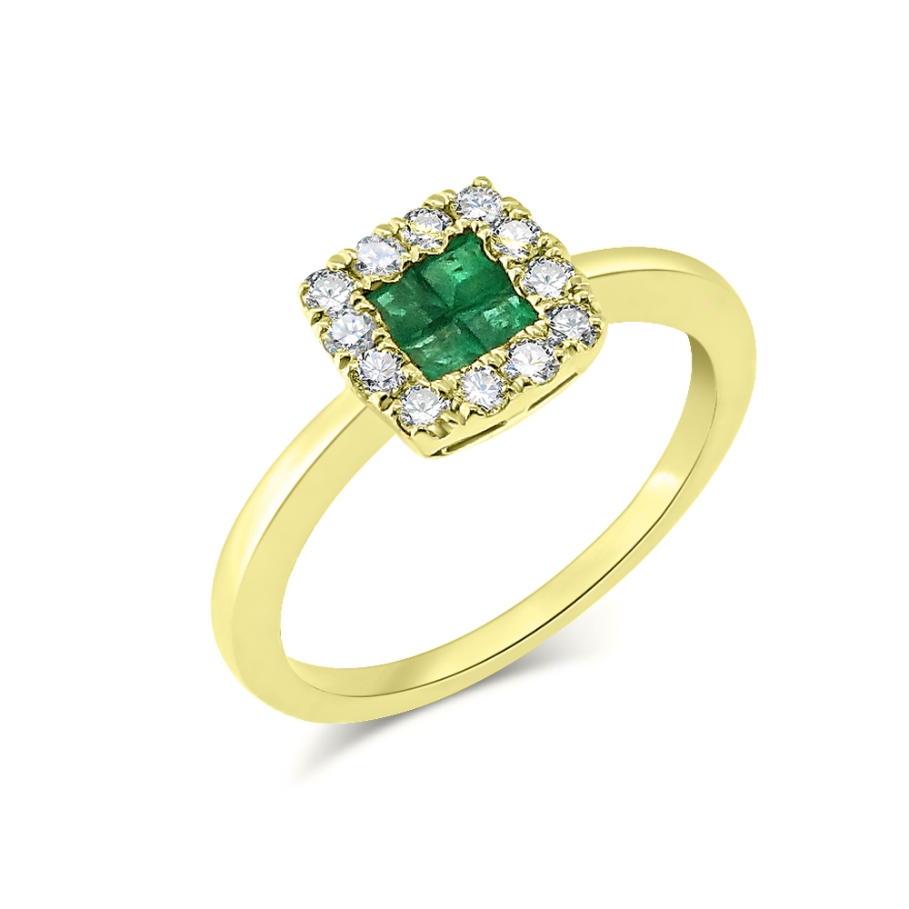 Prsteň zo žltého zlata s kameňmi DIAMANT, Smaragd