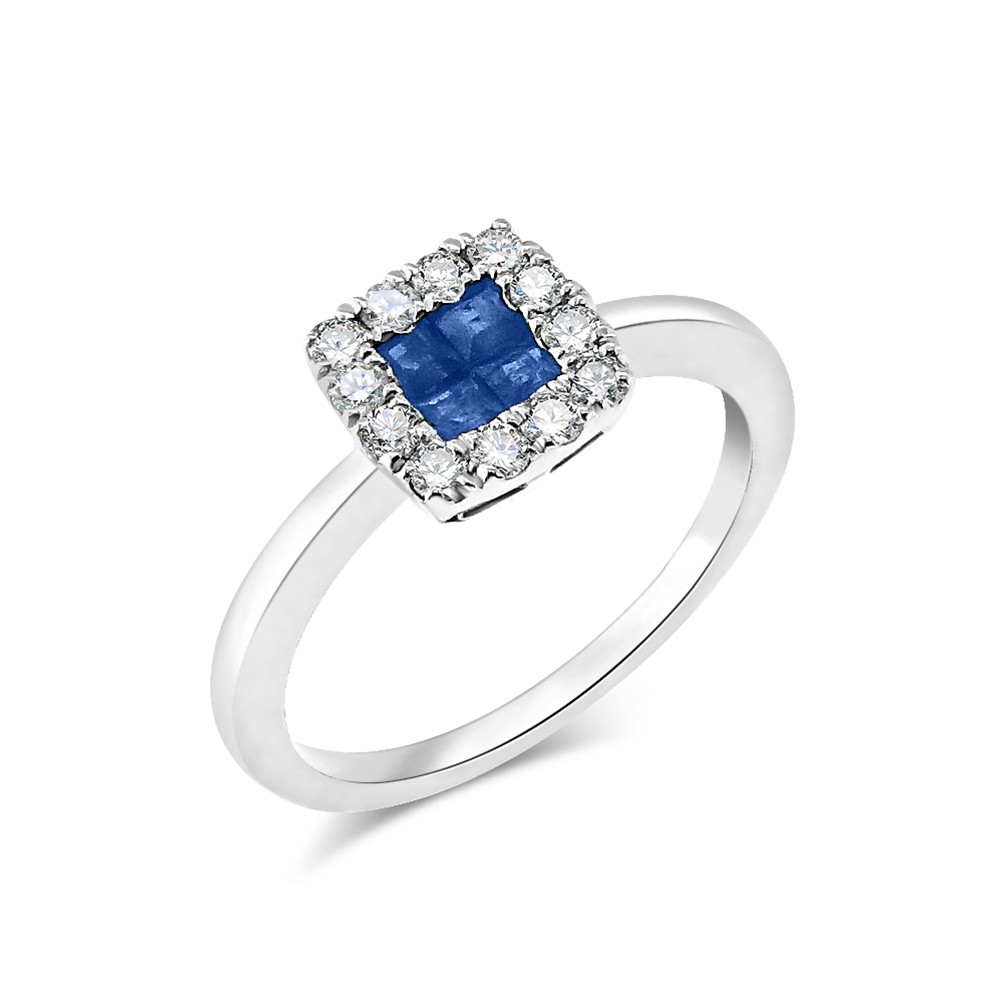Prsteň z bieleho zlata s kameňmi DIAMANT, ZAFÍR