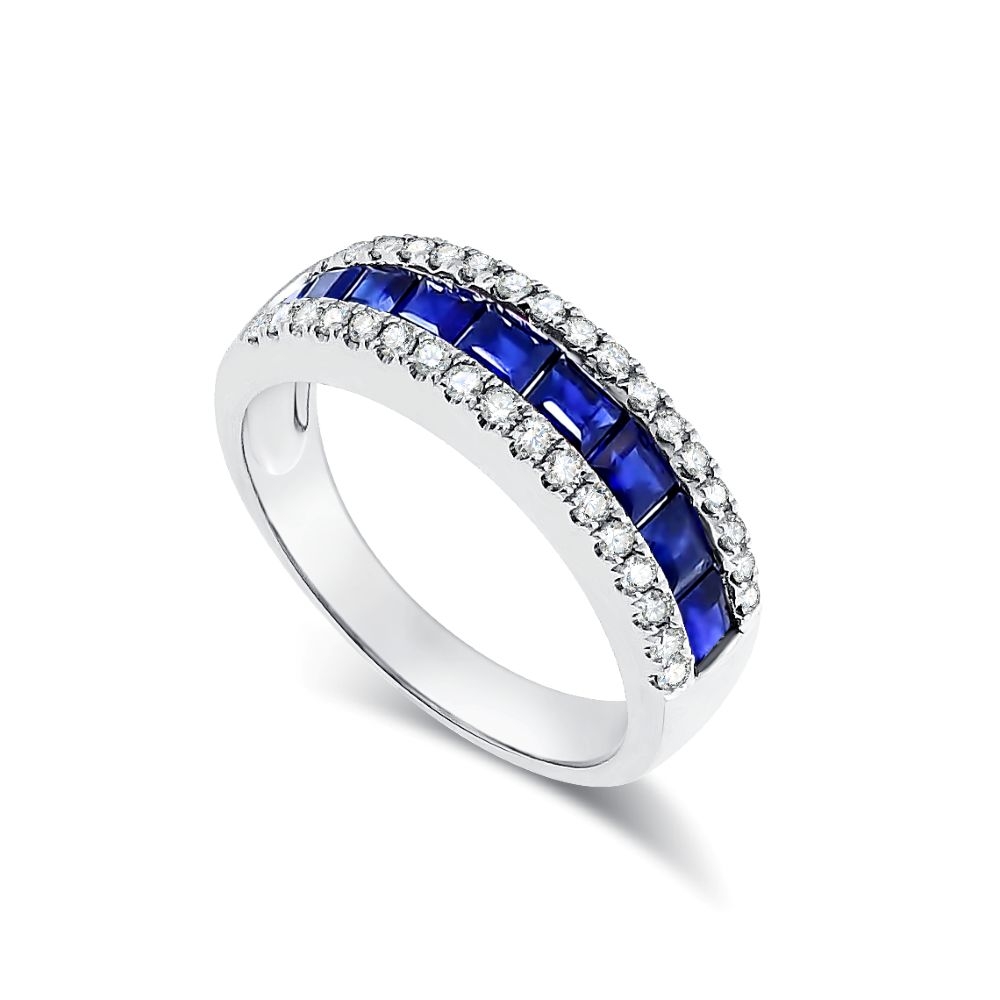 Prsteň z bieleho zlata s kameňmi DIAMANT, ZAFÍR