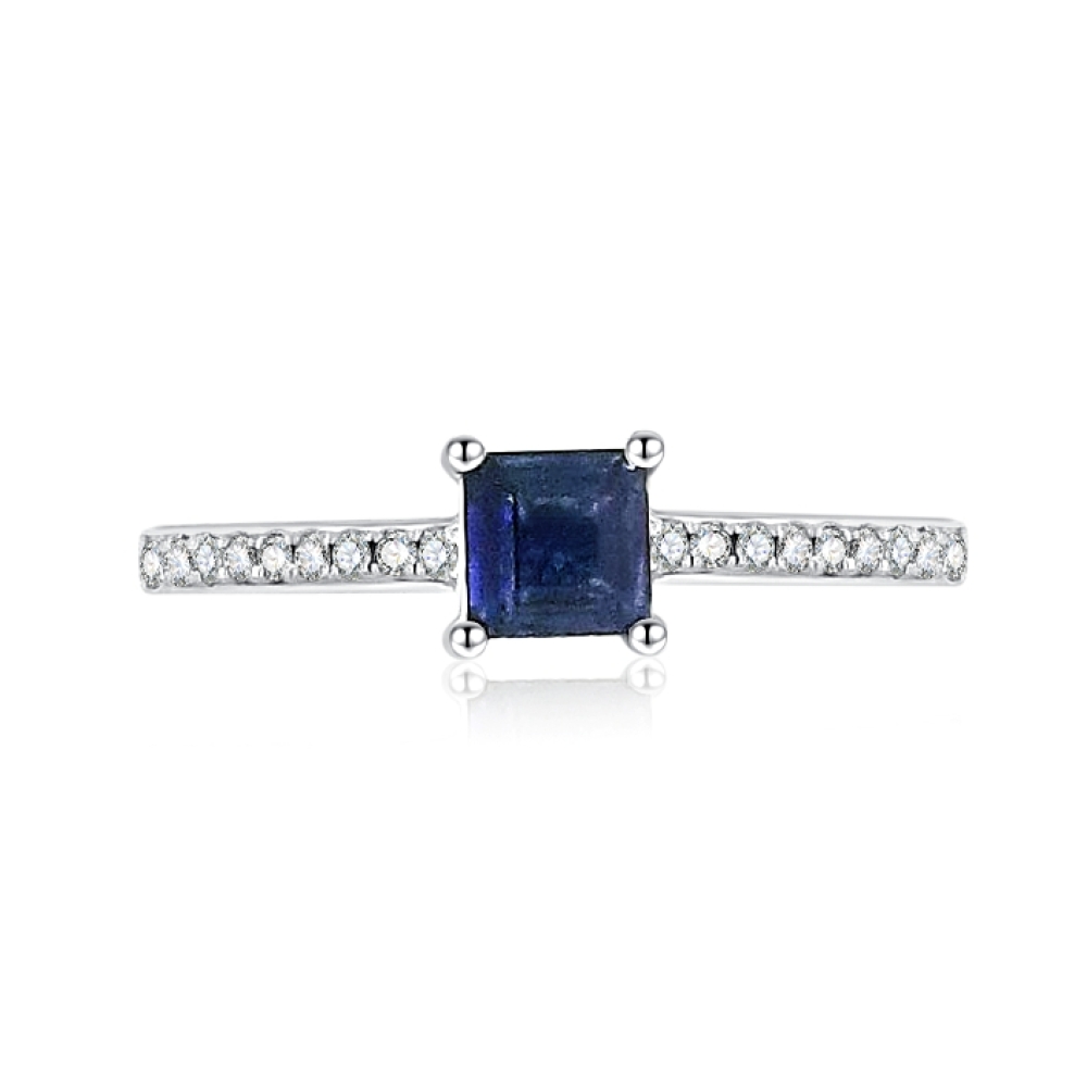 Prsteň z bieleho zlata s kameňmi DIAMANT, ZAFÍR