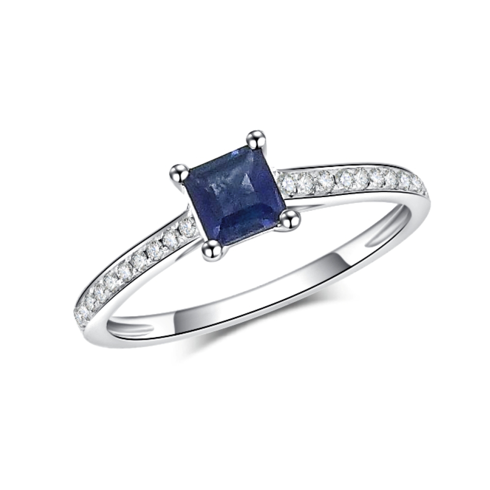 Prsteň z bieleho zlata s kameňmi DIAMANT, ZAFÍR