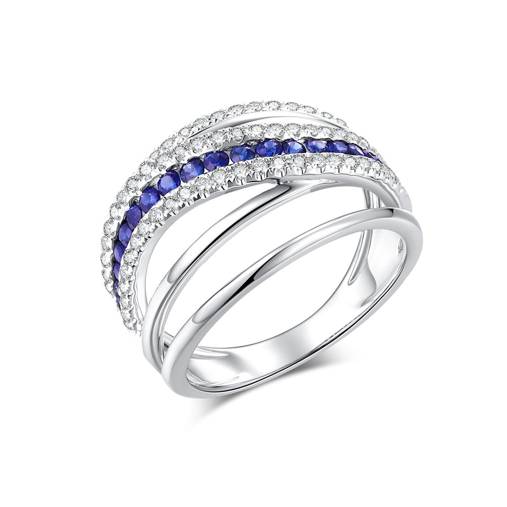 Prsteň z bieleho zlata s kameňmi DIAMANT, ZAFÍR