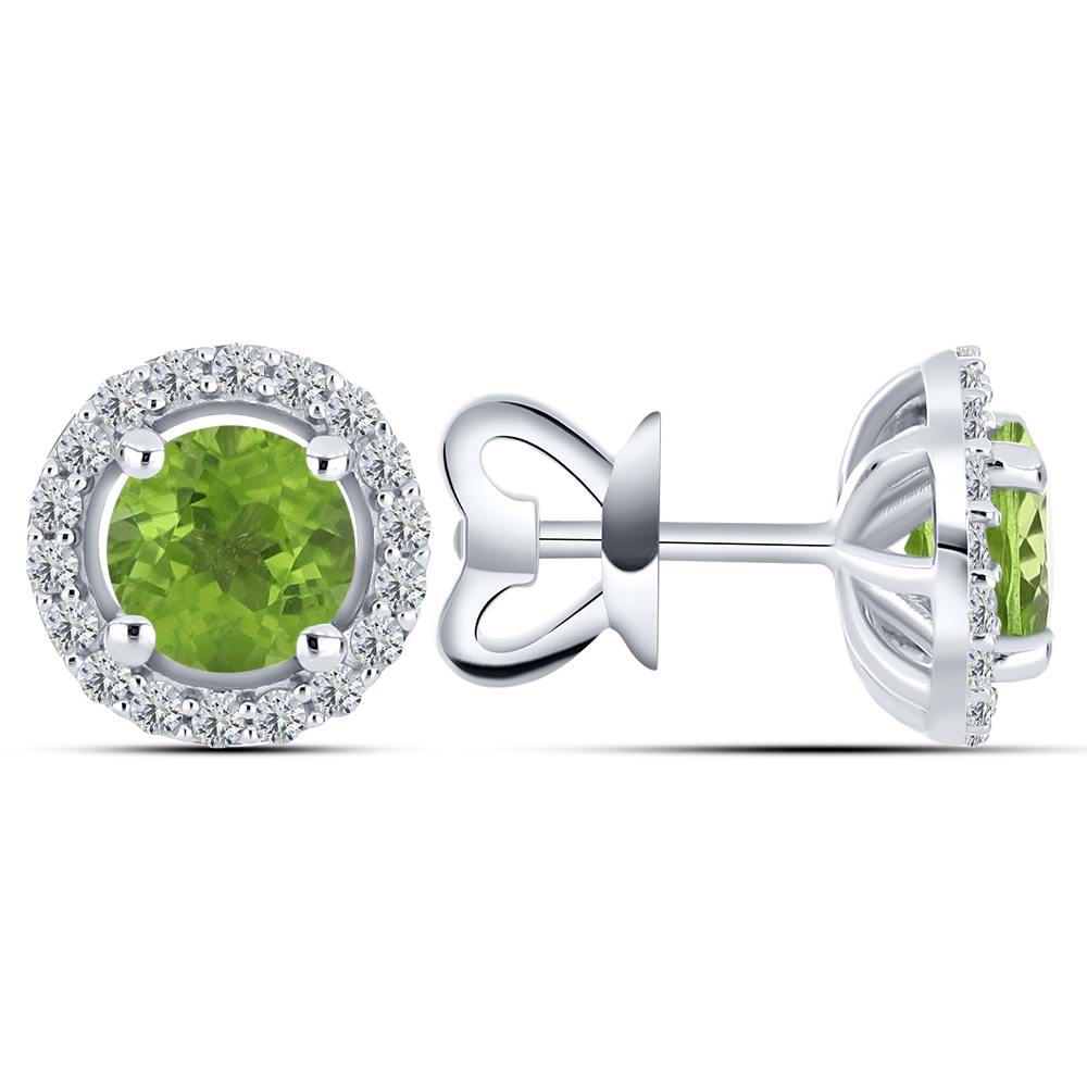Náušnice zo striebra s kameňmi PERIDOT, SYN ZIRKÓN 5A- BIELY