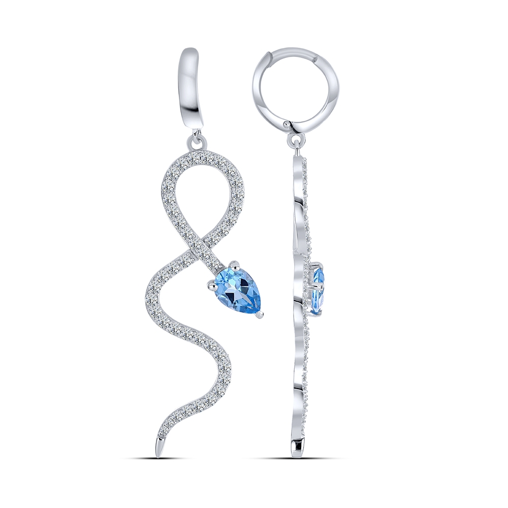 Náušnice zo striebra s kameňmi Topás SWISS BLUE, SYN ZIRKÓN 5A- BIELY
