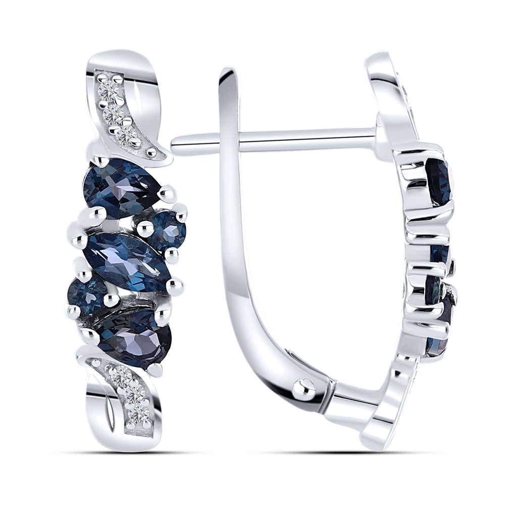 Náušnice zo striebra s kameňmi TOPÁS- LONDON BLUE, SYN ZIRKÓN 5A- BIELY