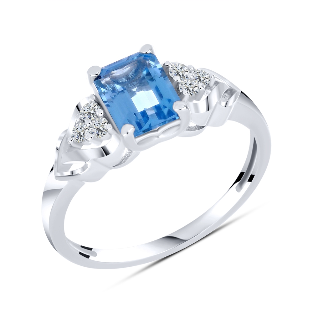 Prsteň zo striebra s kameňmi Topás SWISS BLUE, SYN ZIRKÓN 5A- BIELY