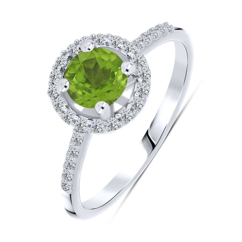 Prsteň zo striebra s kameňmi PERIDOT, SYN ZIRKÓN 5A- BIELY