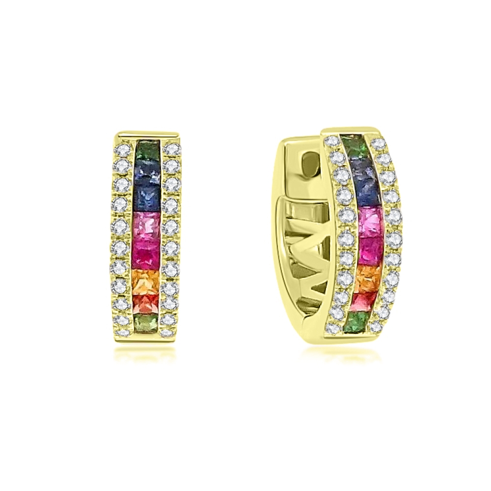 Náušnice zo žltého zlata s kameňmi DIAMANT, FANCY ZAFÍR
